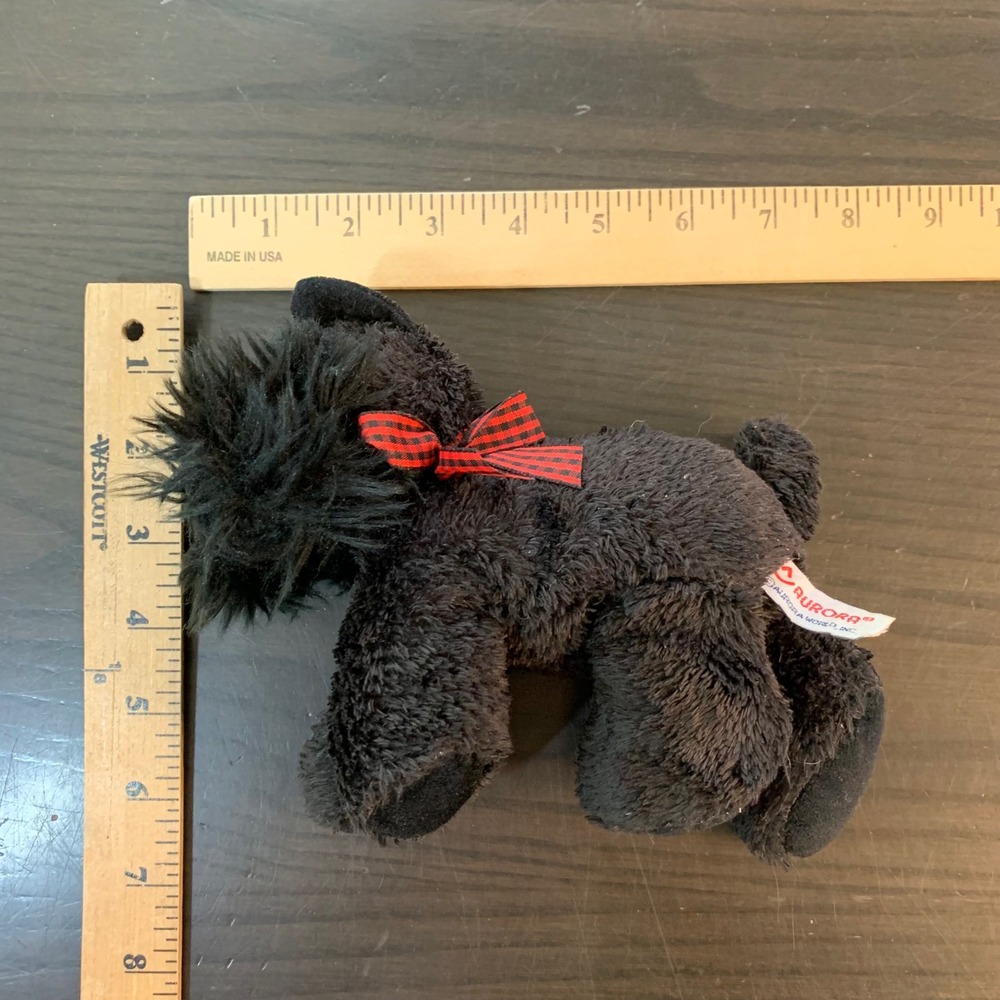 Aurora World Black Scottish Terrier Scottie Dog Plush Red Buffalo Plaid Bow 8in